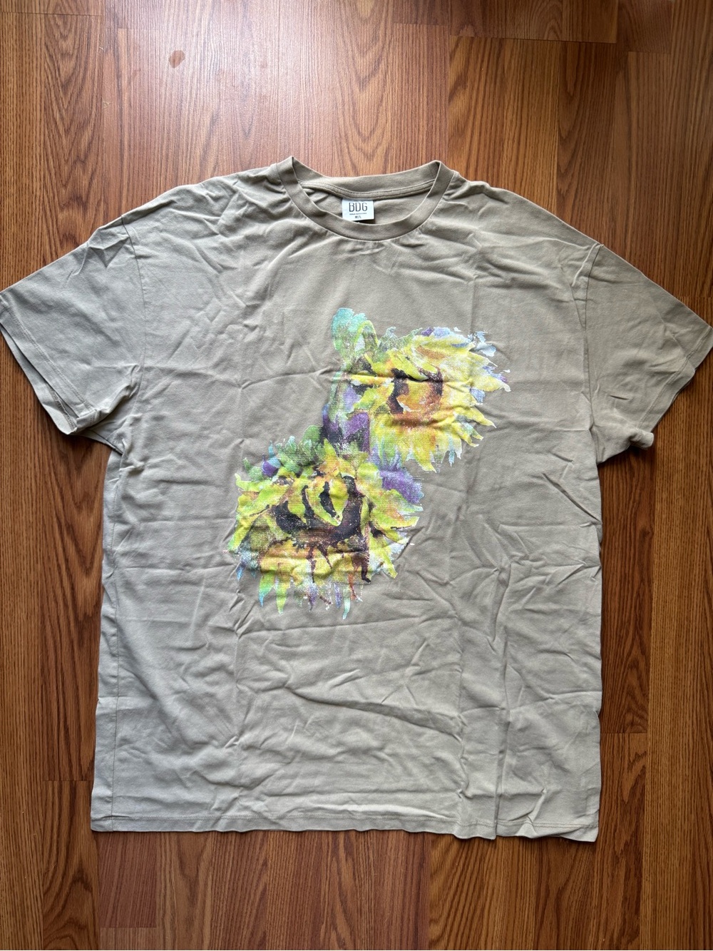 BDG Graphic Tee Sunflower Print M/L Neutral Beige Artsy Streetwear Unisex